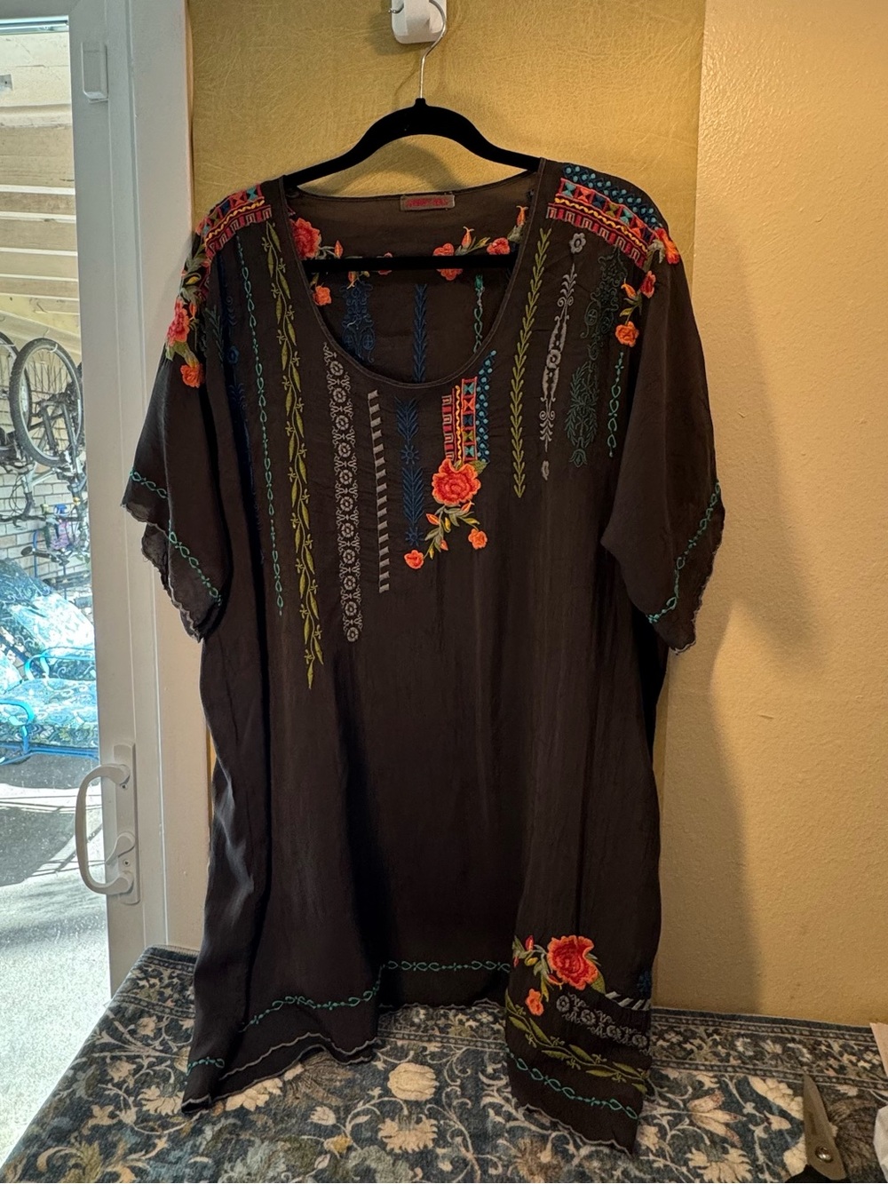 Embroidered Gray Floral Tunic Top - Women